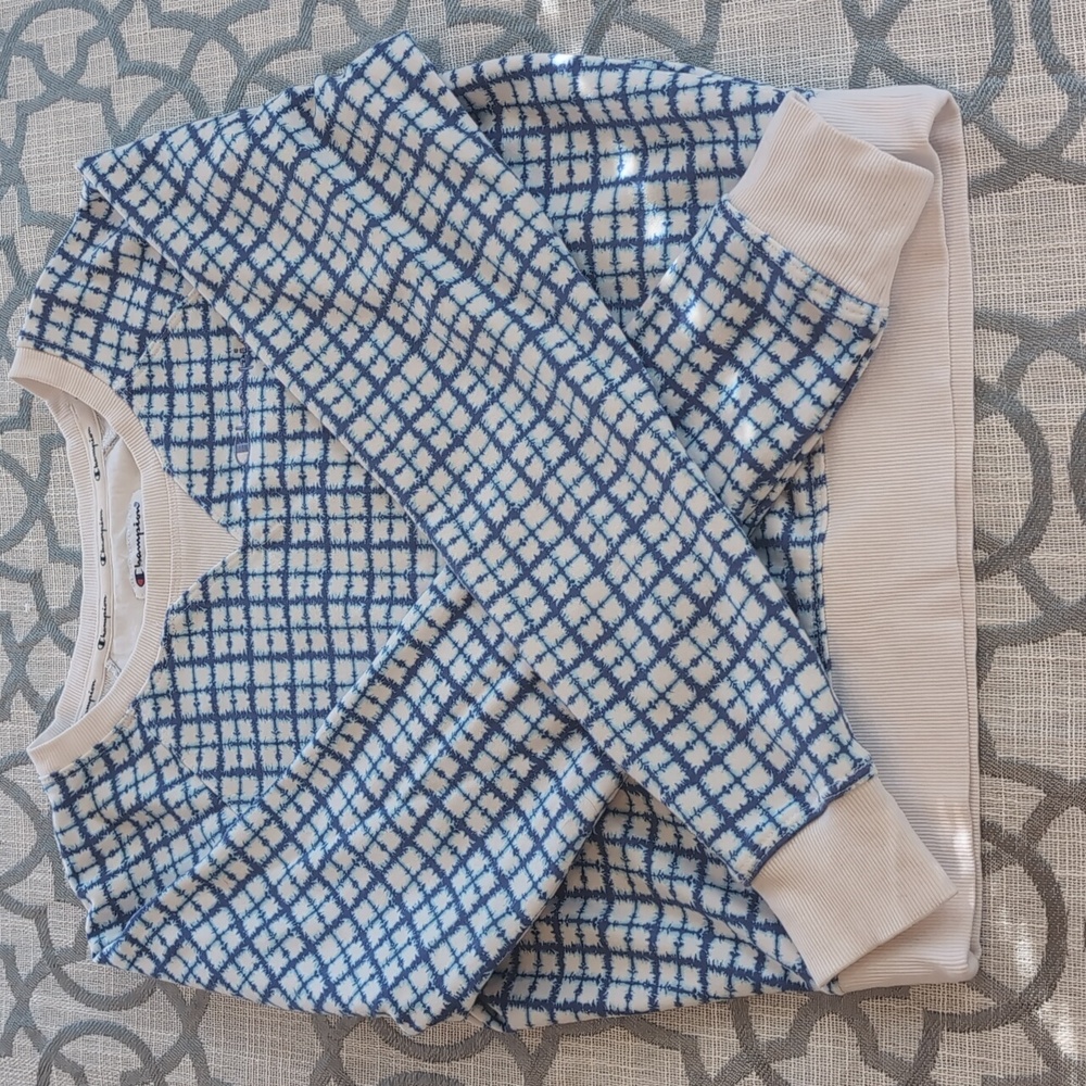 Women's Small Champion Brand Blue And White Crew Neck